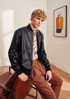 Mono Black Leather Bomber Jacket