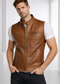 Cafe Racer Style Tan Brown Leather Vest