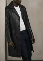 Classic Black Leather Overcoat