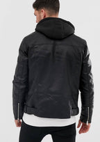 Black Biker Leather Jacket With Hoodie