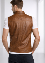 Cafe Racer Style Tan Brown Leather Vest