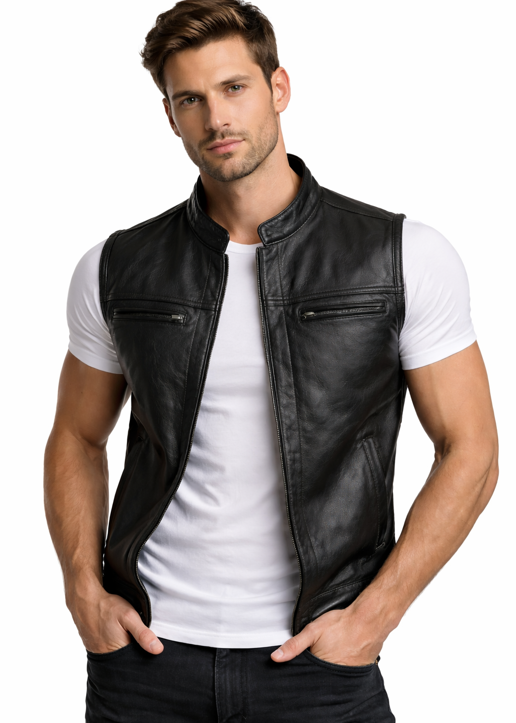 Cafe Racer Style Black Leather Vest