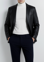 Classic Black Leather Blazer