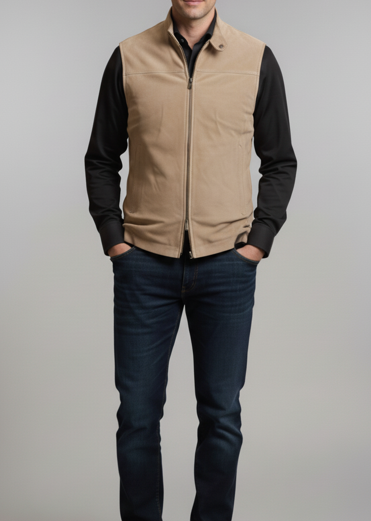 Beige Suede Leather Vest