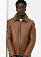 Brown Leather Jacket With Fur