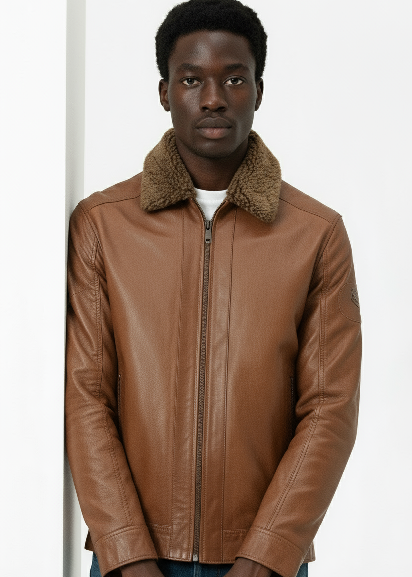 Brown Leather Jacket With Fur