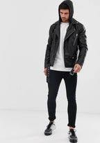 Black Biker Leather Jacket With Hoodie
