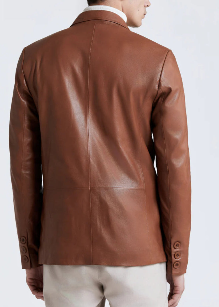 Smooth Brown Leather Blazer