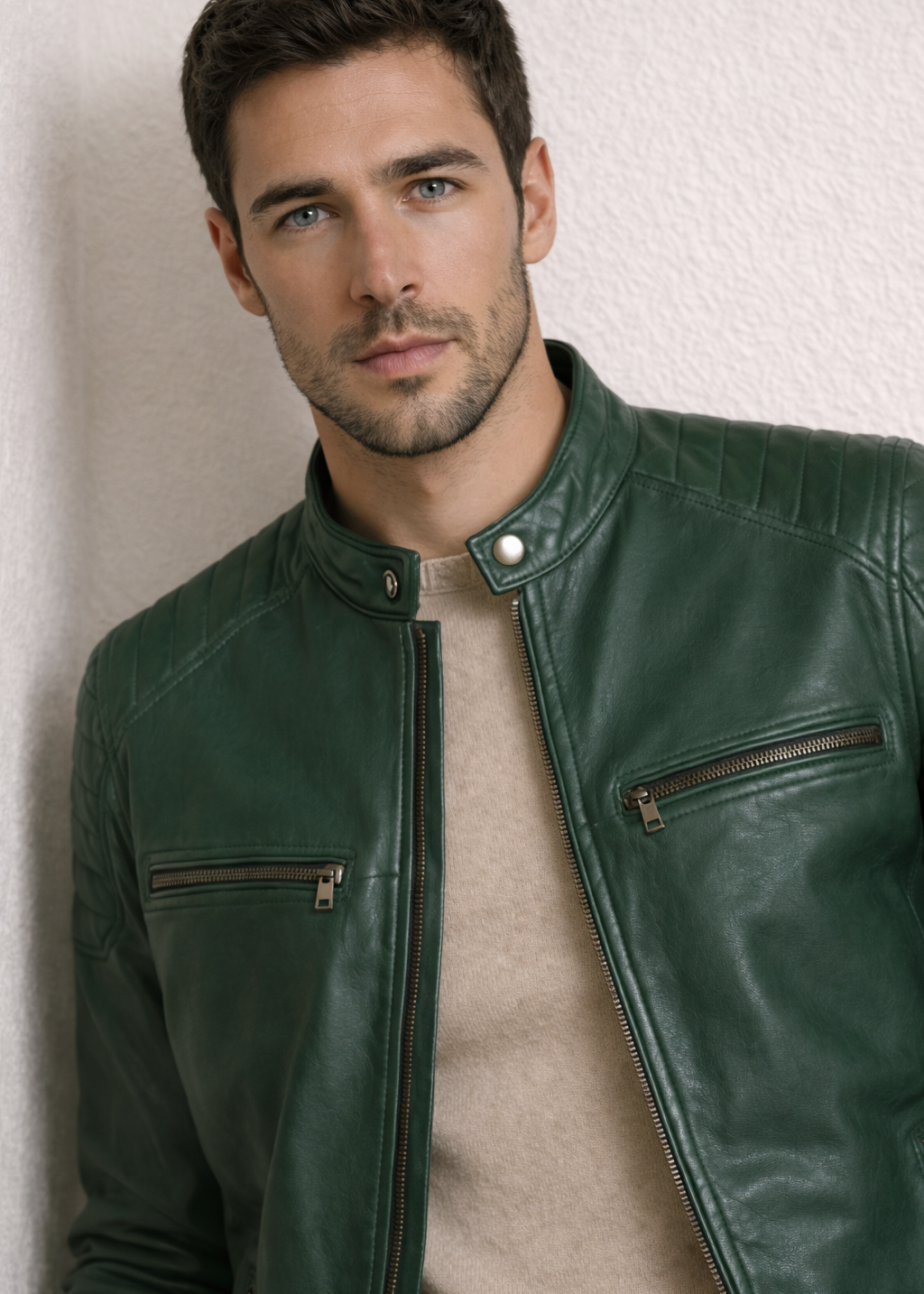 Forest Green Cafe Racer Leather Jacket