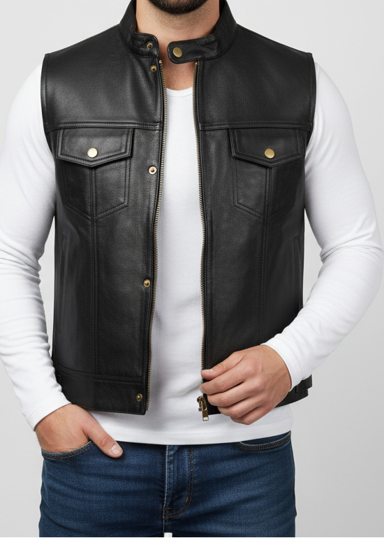 Titan Black Leather Vest