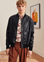 Mono Black Leather Bomber Jacket