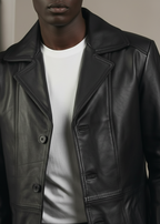 Classic Black Leather Overcoat