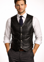 Business Elegant Black Leather Vest
