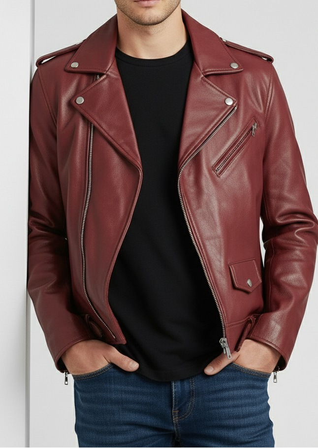 Maroon Biker Leather Jacket