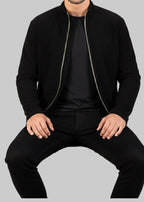 Black Suede Leather Zip-Up Jacket