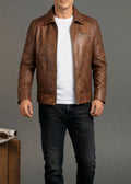 Tan Leather Cafe Racer Jacket