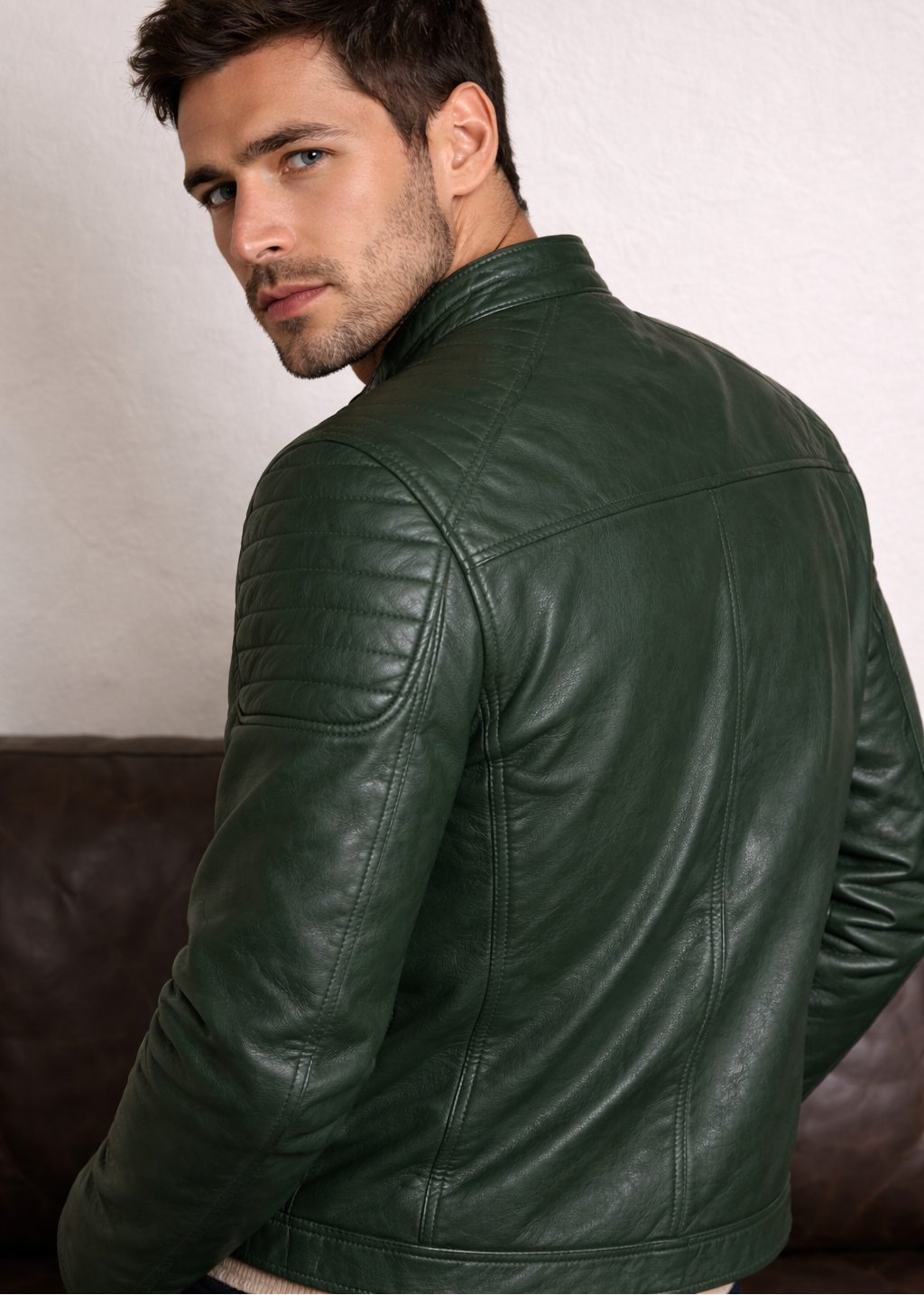 Forest Green Cafe Racer Leather Jacket