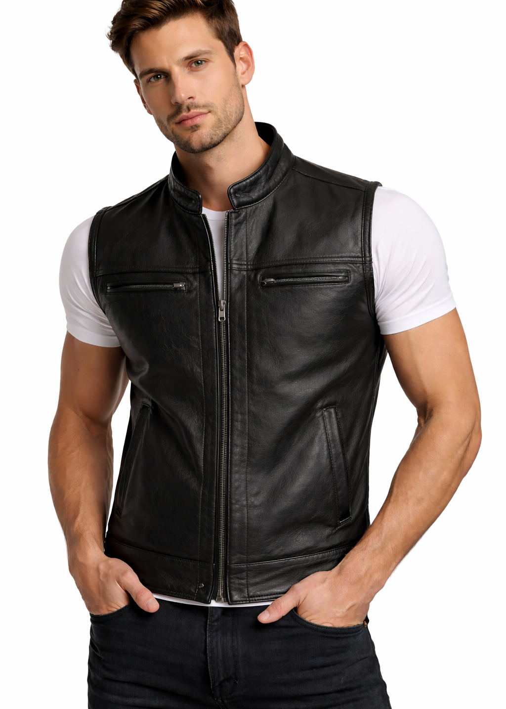 Cafe Racer Style Black Leather Vest