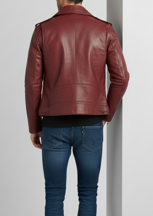 Maroon Biker Leather Jacket