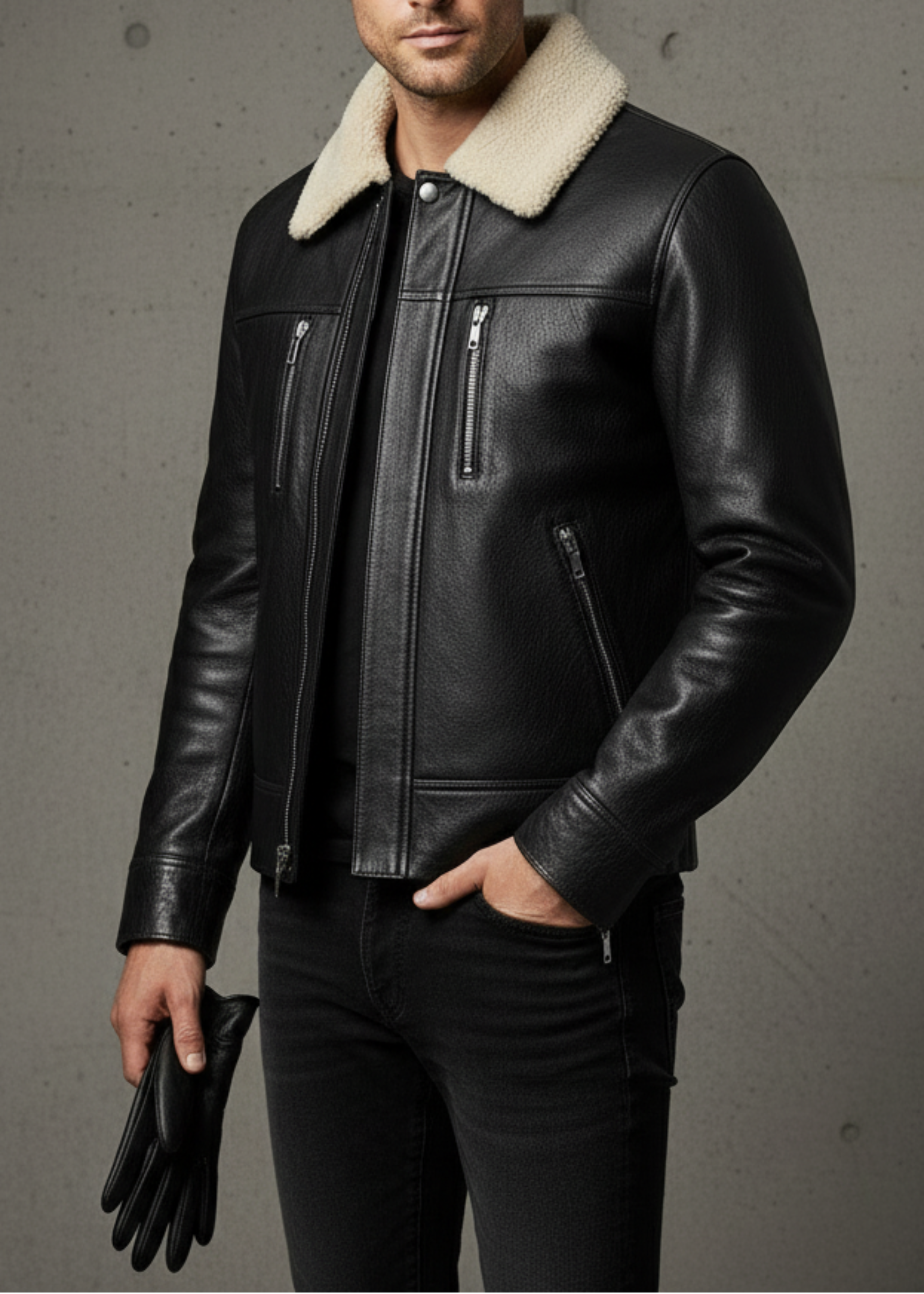 Black Leather Jacket With Fur