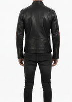 Black leather racing jacket - back view