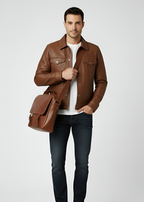 Tan Brown Trucker Leather Jacket
