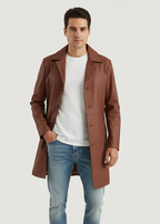 Tan Brown Leather Overcoat