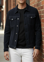 Midnight Blue Suede Leather Trucker Jacket