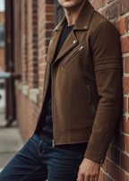 Camel Brown Suede Leather Biker Jacket