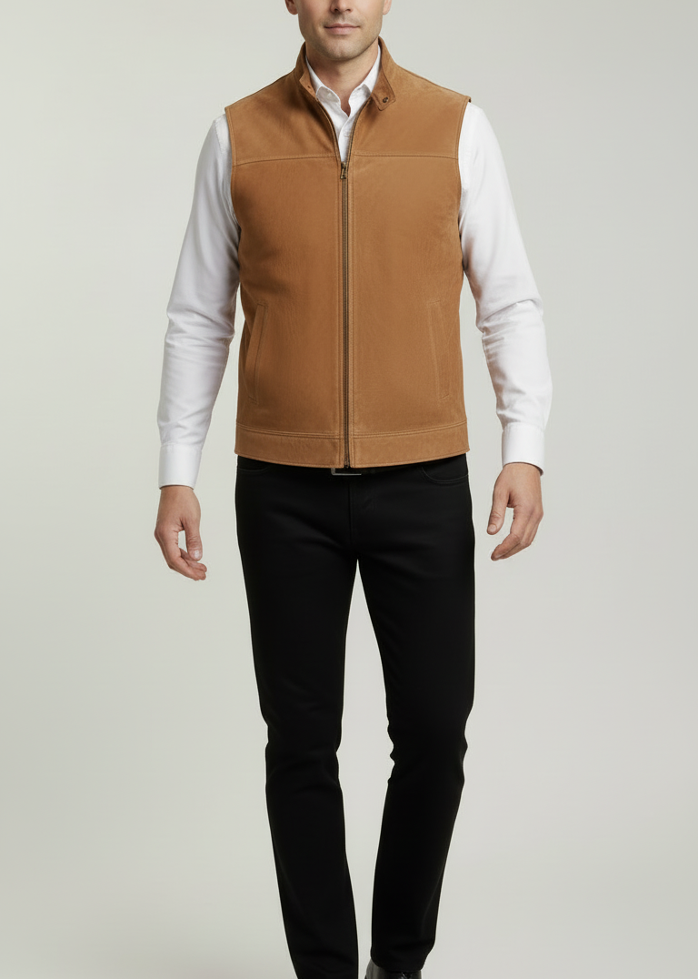 Camel Brown Suede Leather Vest