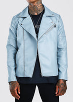 Light Blue Leather Biker Jacket