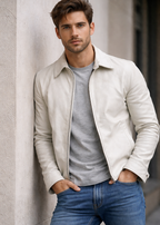 Casual Street Style White Leather Jacket