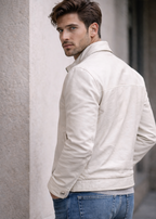 Casual Street Style White Leather Jacket