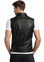 Cafe Racer Style Black Leather Vest