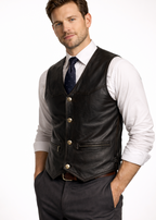 Business Elegant Black Leather Vest