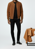 Brown Classic Suede Leather Bomber Jacket