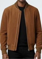 Brown Classic Suede Leather Bomber Jacket
