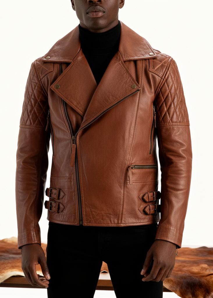 Saddle Brown Biker Leather Jacket