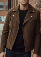 Camel Brown Suede Leather Biker Jacket